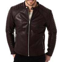NOORA Vyriška tamsiai ruda avienos odos striukė | Stilinga Biker Slim Fit odinė striukė | Klubinė odinė striukė XS black