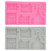 DIY Castle House Christmas Tree Silicone Mold Cake Chocolate Decorative Clay Mould Kitchen Supplies pink