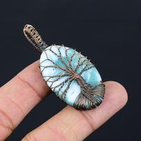 Tree Of Life Larimar Gemstone Pure Copper Wire Wrapped Handmade Pendant Jewelry For Her 2.28 Inches mėlyna