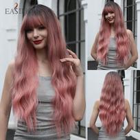 EASIHAIR Ilgi rožiniai Ombre banguoti sintetiniai perukai su kirpčiukais Natural Wave plaukų perukai moterims Cosplay Daily Wigs karščiui atsparus pluoštas beige