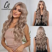 Rudi ilgų bangų sintetiniai perukai su kirpčiukais CharmSource Ombre Brown Daily Lolita Naudojamas Cosplay natūralus karščiui atsparus pluoštas brown