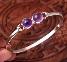 Amethyst Gemstone Bangle Bracelet, Gift For Her, Designer Jewelry, Anniversary Gift, Mother's Day Gift, Silver Bracelet