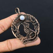 Moonstone Gemstone Pure Copper Wire Wrapped Handmade Pendant Jewelry For Christmas Gift 2.95 Inches balta