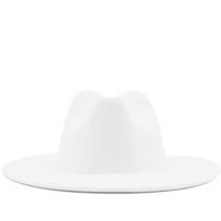 New Outer white Inner pink Wool Felt Jazz Fedora Hats with Thin Belt Buckle Men Women Wide Brim Panama Trilby Cap 56-58CM 56-58CM adjustable