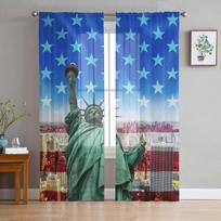 Amerikos vėliava Laisvė Liepa Nepriklausomybės diena Tiulis Skaidrios Užuolaidos Svetainei Miegamojo Dekoravimui Voile Organza Užuolaidos W135 x H115cm x1