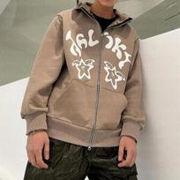 Megztinis su užtrauktuku Vyriškas anime raidė Žvaigždės grafika ilgomis rankovėmis megztinis Negabaritinis Y2K drabužiai Hoodie Fashion Hoodie Kaukolinis megztinis S chaki