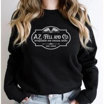 AZ. „Fell and Co“ Antikvarinės ir neįprastos knygos „Crewneck“ megztinis „Aziraphale Crowley“ Nenusakomas Vyrai Megztiniai Moteriški drabužiai S juoda