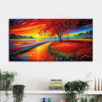 Vasaros laukinių aguonų drobė Tapyba Raudonos aguonos Gėlės Plakatai ir spaudiniai Kraštovaizdžio medžio sienų menas svetainei Be rėmelio 20x40cm NO Frame lava