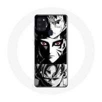 Coque pour Samsung Galaxy A21s Sangoku Naruto Luffy one piece Dragon Ball Z fond noir et blanc anime manga balta