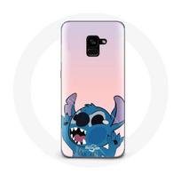 Coque pour Samsung Galaxy A8 Plus Stitch le Nez en l'air fond rose