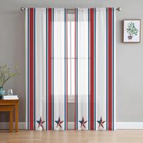 Pentagram Stripes Sheer Window Curtains for Living Room Kitchen Children Bedroom Voile Hanging Curtain 135W x 114H(cm)