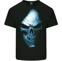Piktas Kaukolė Grim Reaper Demonas Baikeris Gotikinis Demoniškas Heavy Metal Marškinėliai Viršus Unisex S gray