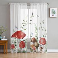 Grybų Žalia Augalų Drugelis Miegamasis Skaidrios Šydinės Užuolaidos Šventinė Dekoracija Langų Voilė Tiulio Užuolaida 135W x 114H(cm) white