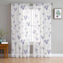 Gėlių lapų drugelis miegamojo skaidrios permatomos užuolaidos šventinės dekoracijos langas Voile tiulio užuolaidos 135W x 114H(cm) white