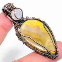 Natural Bumblebee Jasper Gemstone Copper Wire Wrap Gift Pendant 2.60  f3L18 beige