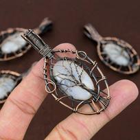 Natural Bumblebee Jasper, Moonstone Gemstone Copper Wire Wrap Pendant 2.96  P9T69 gray