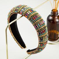 Moterų plaukų juosta Vintage Velvet Studded Crystal Heavy Work plataus krašto spalvos galvos apdangalai OneSize žalia
