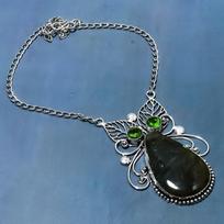 Natural Labradorite, Peridot Gemstone 925 Sterling Silver Necklace 18  j4l77 gray