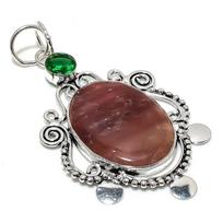 Natural Strawberry Quartz, Peridot 925 Sterling Silver Pendant 3.27  f4t03 gray