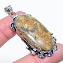 Natural Bumblebee Jasper Gemstone 925 Sterling Silver Gift Pendant 2.36  U8V57 beige