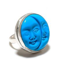 Natūralus Miego Turkio Akmens 925 Prabaus Sidabro Žiedas Dydis 8 s9W73 blue