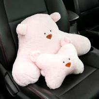 Cute Bear Car Neck Pillow and Lumbar Pillow Set Seat Support Pillow Breathable Relaxation  Artifact chaki