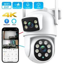 Nauja ES 4K 8MP PTZ WIFI kamera Dviejų objektyvų dvigubo ekrano 4X skaitmeninio priartinimo IP kamera 4MP HD automatinio sekimo lauko vaizdo stebėjimo ICSee programa 4MP NO SD Card
