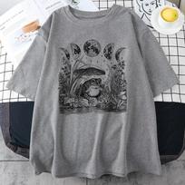 Unisex T-shirt Cute Cottagecore Aesthetic Frog Mushroom Moon Witchcraft Clothing Vintage Casual Cotton T-Shirt Creative Unisex Top 4XL