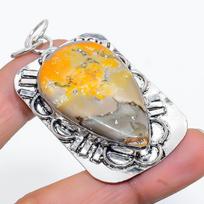 Natural Bumblebee Jasper Handmade 925 Sterling Silver Jewelry Pendant 2.48  V9s99 beige
