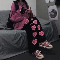 Retro Love Moteriškos laisvalaikio kelnės spausdintos plačios kelnės Laisvos plonos dalies studentams S juoda