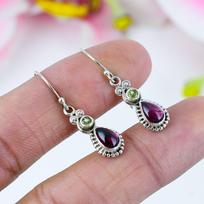 Natural Garnet, Peridot Gemstone 925 Solid Sterling Silver Earring 1.5  l2a95 gray