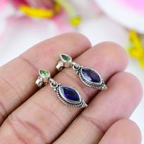 Natūralus iolitas, peridotas brangakmenis 925 kietas sterlingas sidabrinis dovanų auskaras 1  R0G20 white