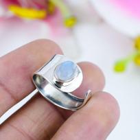 Natural Rainbow Moon Stone Gemstone 925 Solid Sterling Silver Ring Size 7 K3Z83 gray