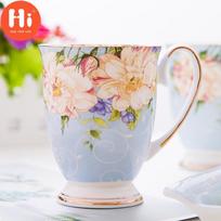 Nordic Pastoral Bone CNA Didelės talpos kavos pieno puodelis Cafe Kūrybinis keramikinis rankomis dažytas gėlių arbatos puodelis Vintage arbatos ceremonija beige