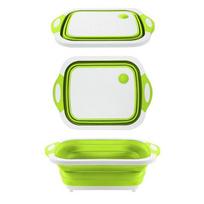 3 In 1 Collapsible Cutting Board Foldable Chopping Board Camping Dishes Sink Space Saving Kitchen Drainage Basket žalia