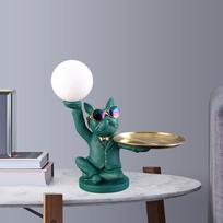 Statue Night Light Decorative Dog Figurine Key Storage Sculpture with Serving Tray for žalia