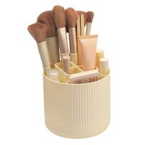 Desktop Pen Holder with Multiple Compartments Large Capacity 360-degree Rotating Transparent Cosmetic Box for Makeup Brushes Lipstick Eyeliner smėlis