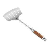 Kitchen Non-slip Stainless Spatula Steel Fish Frying Shovel Leaky Steak Cookware Wooden Handle white