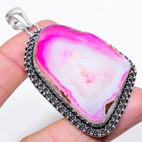 Natural Agate Geode Slice Gemstone 925 Sterling Silver Pendant 2.96  K8S37