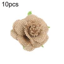 10Pcs Burlap Christmas Flower Rose Handmade DIY Rustic Wedding Xmas Party Decor beige