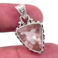 Natural Angel Hair Quartz 925 Solid Sterling Silver Jewelry Pendant 1.25'' S0k77 brown