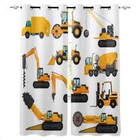 Yellow Excavator Mechanical Car Luxury Home Curtains Home Supplies Living Room Bedroom Custom Curtains 135W x 60H(cm)