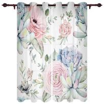 Pastoral Plants Succulent Flowers Window Curtains for Living Room Bedroom Curtain Modern Kitchen Blinds Drapes Curtains 135W x 60H(cm) x1