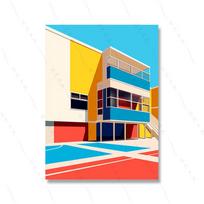 Spalvingas balkonas prie baseino, stogo, giclée iliustracija, modernus taisyklių kūrimo plakato spausdinimo dekoras, abstraktus sienų menas, drobė, paveikslas 21x30cm No Framed