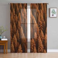 Tapetai Miško Medis Ruduo Tiulio Langų Užuolaidos Miegamajam Prabangi Namų Dekoro Užuolaidos Svetainei Šifono Panelės 135W x 114H(cm) black