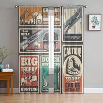Gyvūnai Ir Medžioklės Sporto Ginklai Retro Vektoriniai Plakatai Tamsiai Skaidrios Užuolaidos Svetainei Namų Dekoras Voile Organzos Užuolaida 135W x 114H(cm) gray