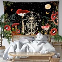 Moon Phase Skeleton Mushroom Tapestry Wall Hanging Bohemian Art Hippie Tapitz Living Room Bedroom Home Decor 95x73CM gray