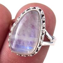 Natural Rainbow Moon Stone Gemstone Handmade 925 Sterling Silver Ring S.7 b6v70 gray