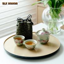 Ru Kiln Painted Longevity Peach Tea Set Kit Luxury 1 Pot 2 Cups Tea Maker Outdoor Travel Tea Set Portable Organizer Tea Set Gift One Pot Two Cups