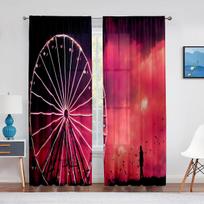 Giant Vertical Revolving Ferris Wheel Tulle Curtains Living Room Bedroom Decor Chiffon Sheer Voile Kitchen Window Curtain Drapes 1 PCS W100XH250cm&Rod Pocket red